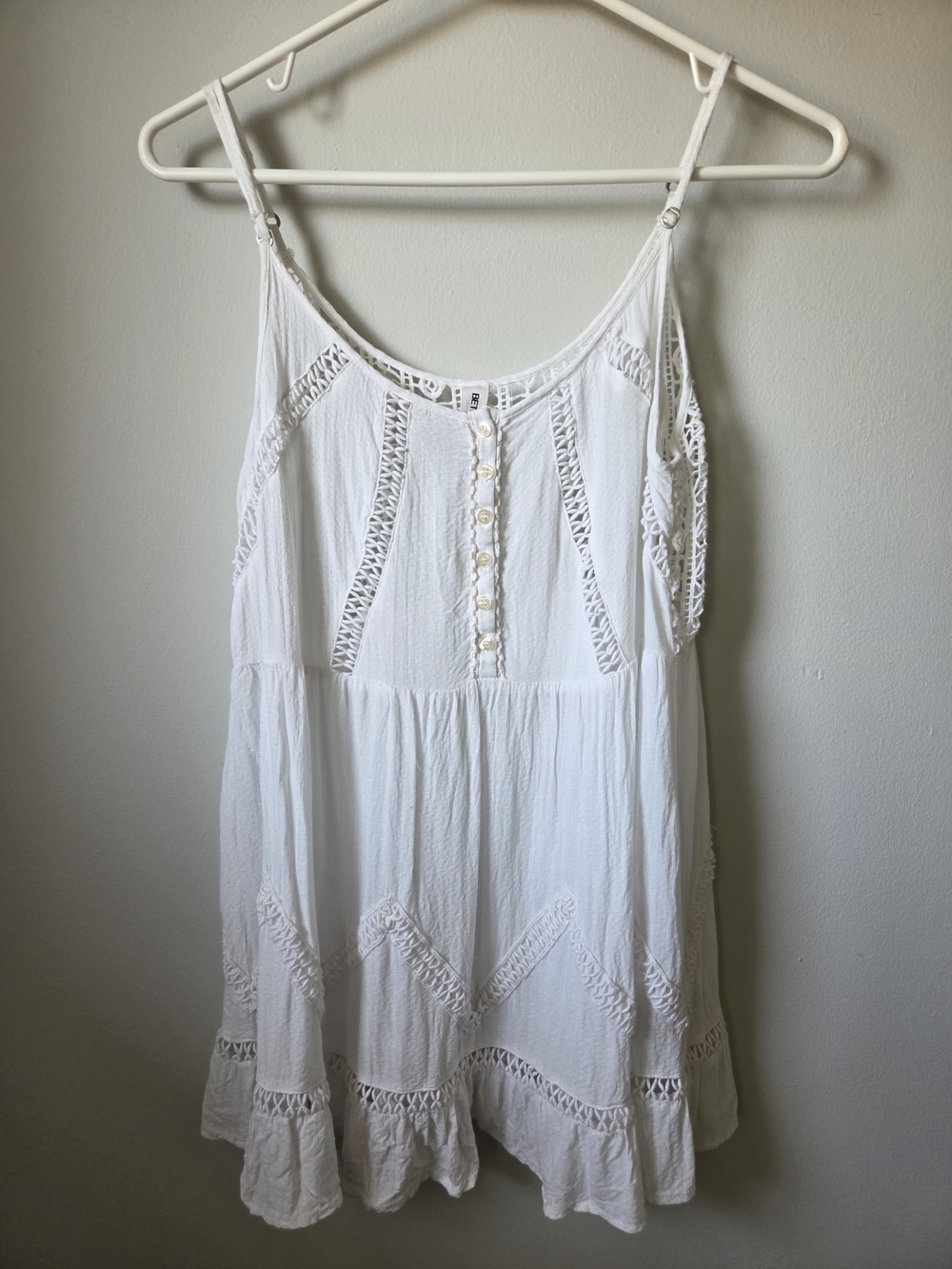 Bethany Mota White Boho Crochet Baby Doll Tank Top